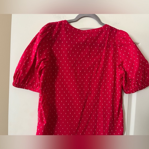 Loft Outlet Women's Red Puff Sleeve Top Cotton Blend Size Small - Picture 3 of 16